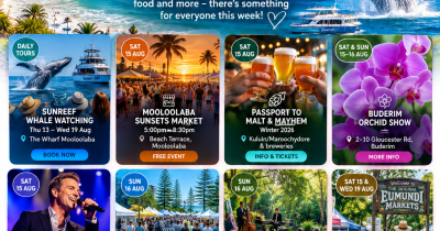 What’s On in Mooloolaba & the Sunshine Coast: Thursday 13 – Wednesday 19 August 2026