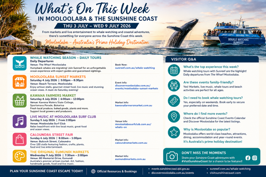What’s On This Week in Mooloolaba & the Sunshine Coast: Thu 2 July – Wed 8 July 2026